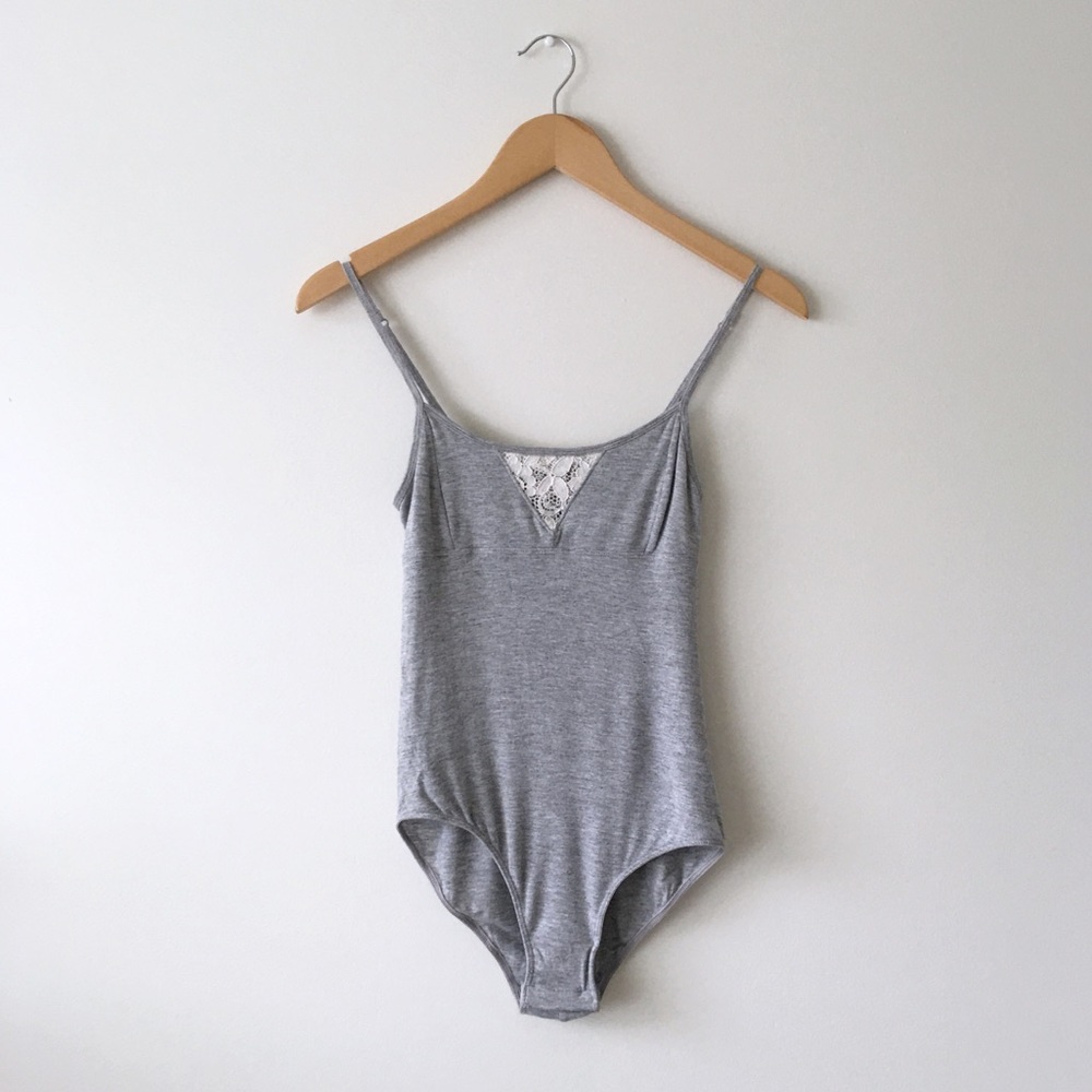la Vie en Rose Gray Bodysuit Lace Detail
